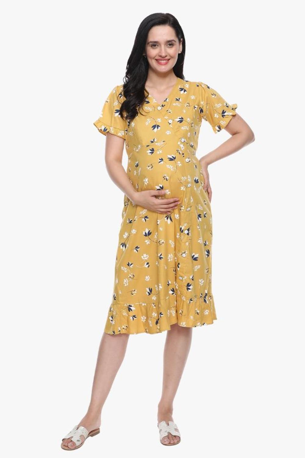 Mee Mee Solid 100% Cotton Maternity Dress With Zips